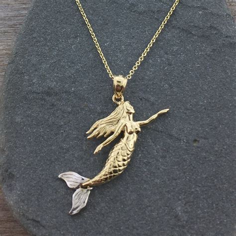 14k Gold Swimming Mermaid Pendant Mermaid Pendant Gold 14k Gold Chain