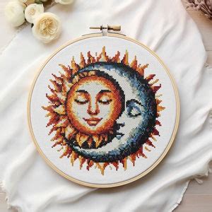 Moon And Sun Cross Stitch Digital Pattern Sun And Moon Cross Stitch