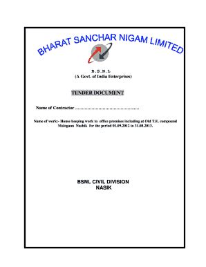 Fillable Online TENDER DOCUMENT BSNL CIVIL DIVISION NASIK Fax Email