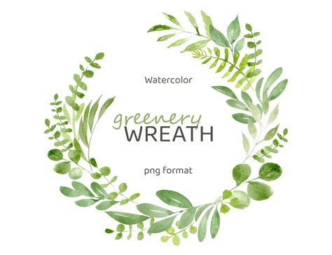 Greenery Watercolor Wreath Clipart Botanical Frame Clip Art Green Leaves Wreath Clipart For