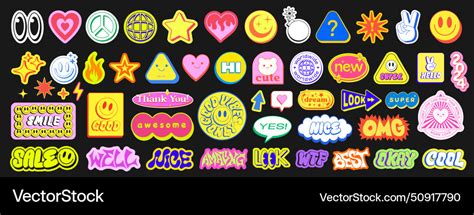 Set Of Cool Y2k Stickers Design Collection Vector Image