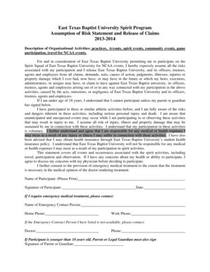 Fillable Online Assumption Of Risk Release Form For Spirit Program