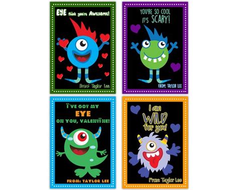 Monsters Valentines Monster Classroom Valentine Cards Boy