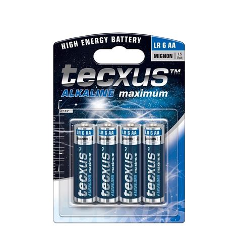 4x Tecxus Batterie AA LR6 Alkali Manga 1 5V Mignon