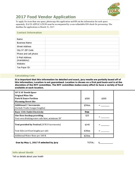 Free Vendor Application Form Template Printable Word Searches