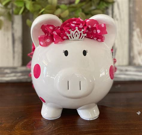 Personalized Extra Large Pink Polka Dot Piggy Bankpiggy Banks Etsy