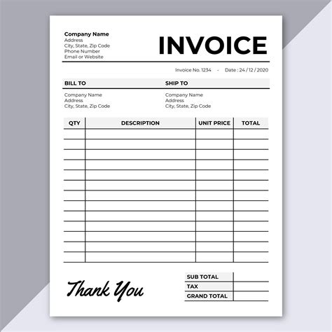 Invoice Template Printable Invoice Editable Invoice Receipt Microsoft