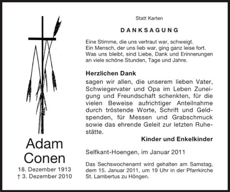 Traueranzeigen Von Adam Conen Aachen Gedenkt