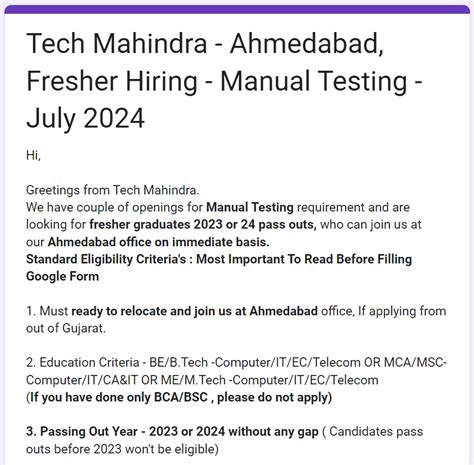 Tech Mahindra Started Hiring 2024 For Manual Testing Beb Techmem Techmcamsc W3hiring