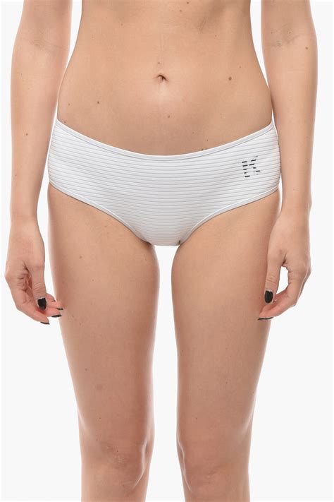 Karl Lagerfeld Solid Color Hipster Bikini Bottom With Striped Detail