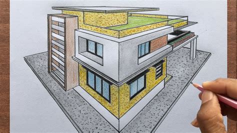 How To Draw A House Using Two Point Perspective Step By Step Youtube