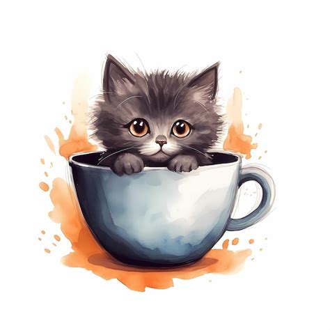 Premium AI Image Draw Cute Cat In Cup Of Coffee Generative Ai