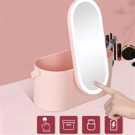 Led Makeup Mirror Storage Box Cosmetic Organizer Makeup Lights Mirror