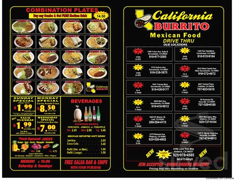 California Burrito Mexican Food Menus In North Highlands California