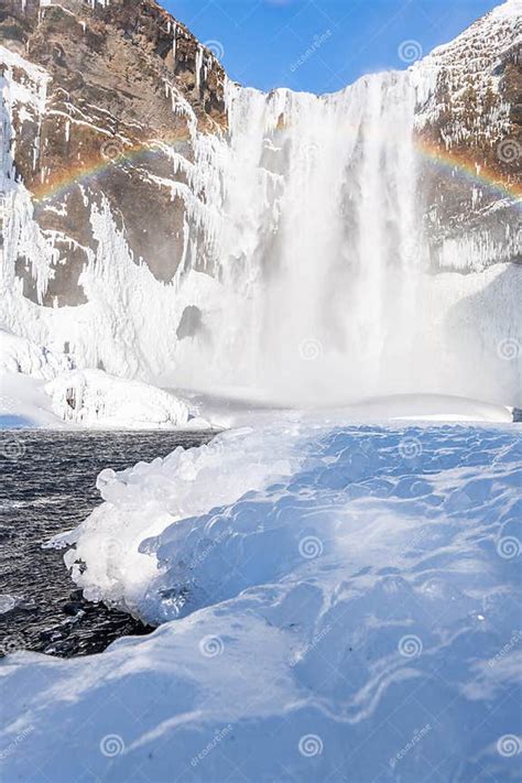 View Of The Famous Skógafoss Skogafoss Waterfall During Winter In