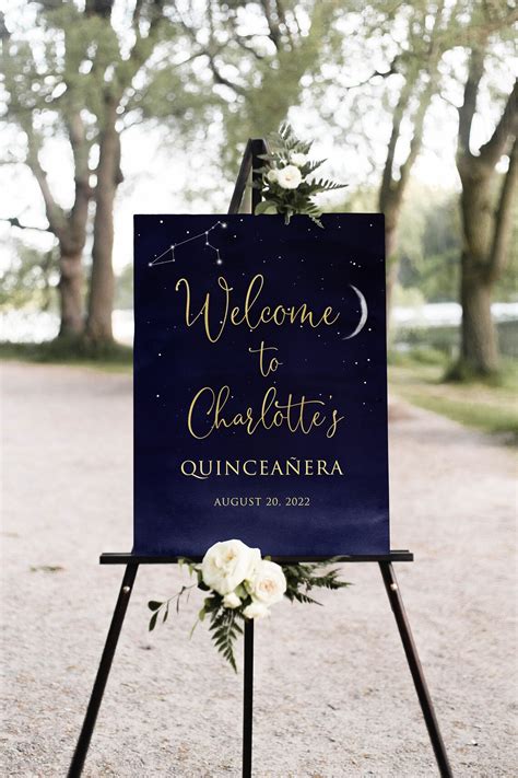 Starry Night Quinceañera Welcome Sign Navy Quinceañera Sign Etsy UK