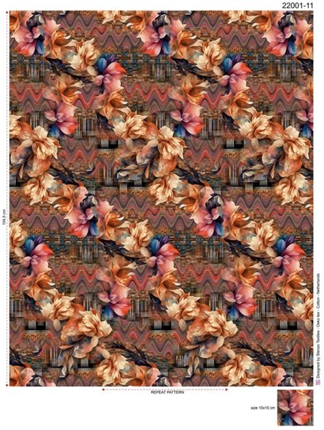 Stenzo Jersey Stoff Abstraktes Blumen Und Wellen Muster Orange