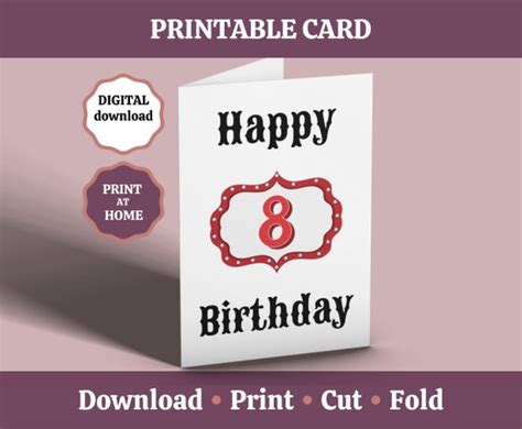 8th Birthday Card Printable 8th Birthday Card 8 Year Old Etsy