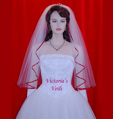 Apple Red Bridal Wedding Veil 30 48 2 Victorias Wedding Veils