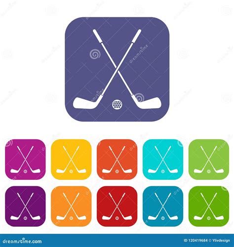 Two Crossed Golf Clubs And Ball Icons Set Stock Vector Illustration