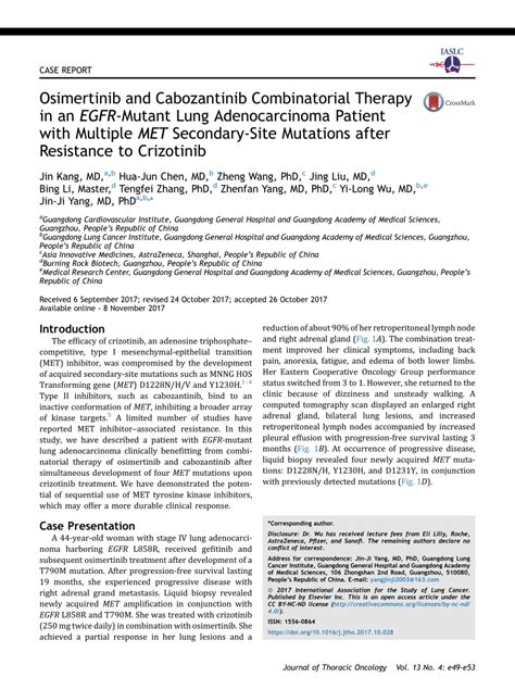 Pdf Osimertinib And Cabozantinib Combinatorial Therapy In An Egfr