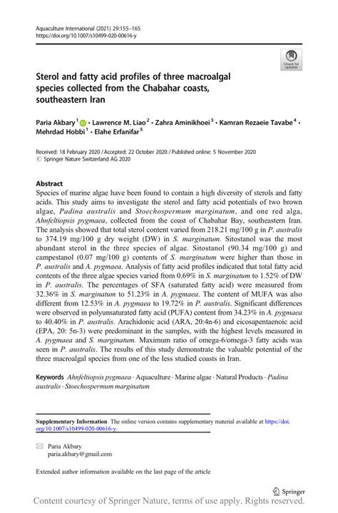 Sterol And Fatty Acid Profiles Of Three Macroalgal Species Collected