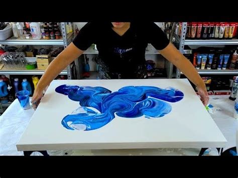 Big Blue Acrylic Pouring Flip And Drag Technique Abstract Fluid