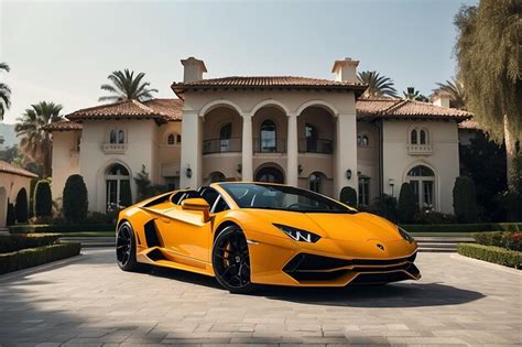 Premium AI Image | Paint me a picture with a huge house on the driveway of the house Lamborghini ...