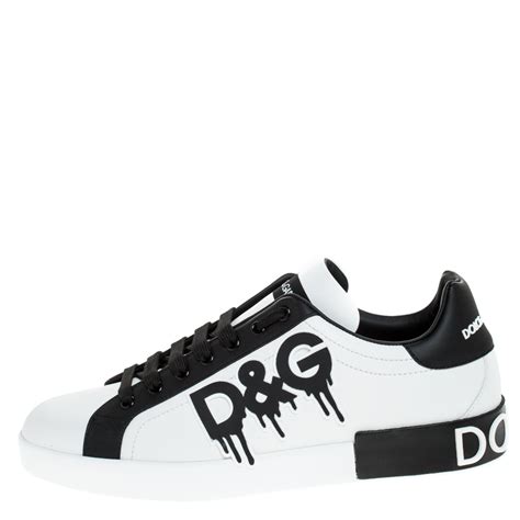 Dolce And Gabbana Blackwhite Leather Logo Detail Low Top Sneakers Size