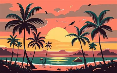 Premium Photo Sunset At Beach Illustration Nature Summer Background