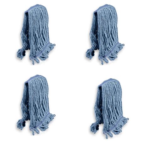 Kleen Handler Cotton Loop End String Mop Head Replacement Refill Pack Of 4 Blue Heavy Duty