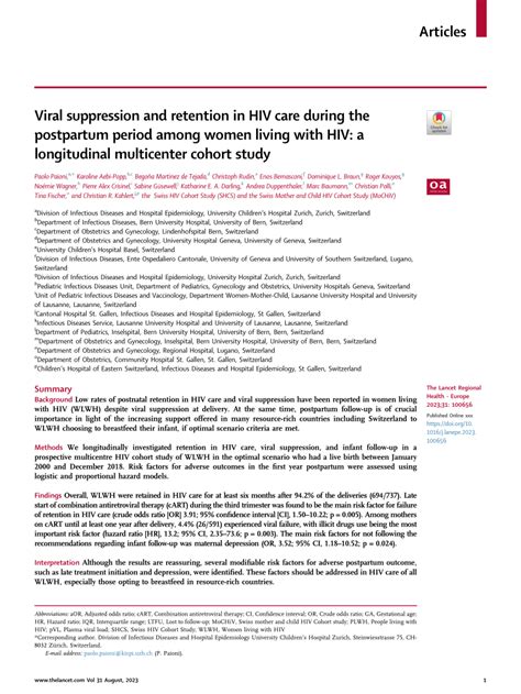 Pdf Viral Suppression And Retention In Hiv Care During The Postpartum Period Among Women