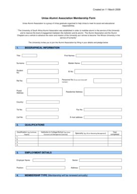 Fillable Online Unisa Ac Unisa Alumni Association Membership Form