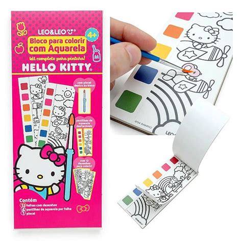 Bloco De Colorir Hello Kitty Aquarela Und Leo E Leo Atacado Mabel