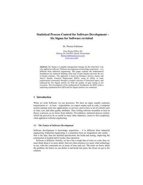 PDF Statistical Process Control For Software Development