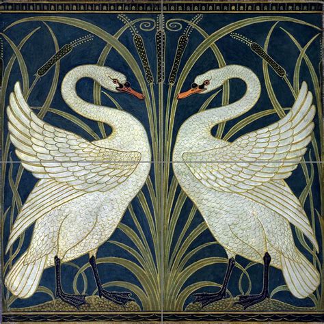 Walter Crane Swans Ceramic or Porcelain 4 Tile Mural Backsplash Kitchen ...