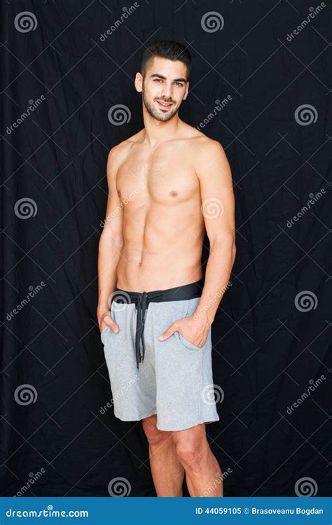 Handsome Man Half Naked On Black Background Stock Image Image Of Hips Body