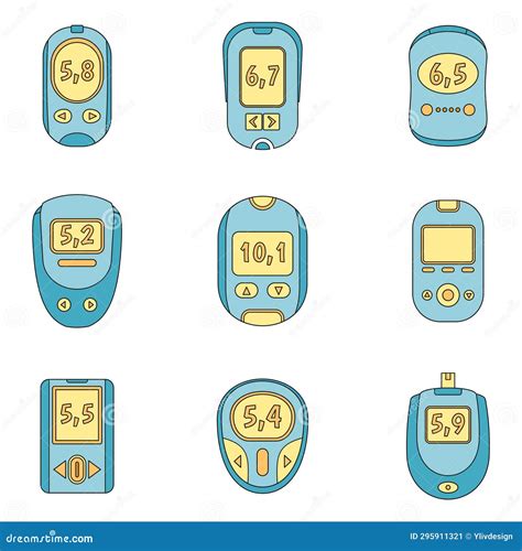 Glucose Meter Sugar Test Icons Set Vector Color Stock Vector