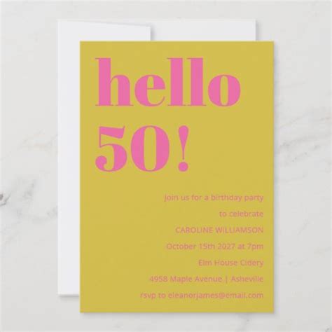 Bold Typography Pink Yellow Modern 50th Birthday Invitation Zazzle