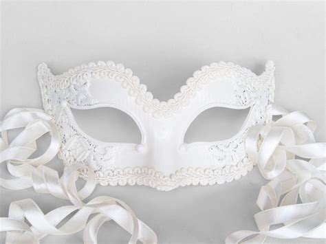 White Masquerade Mask With Lace Venetian Style Halloween