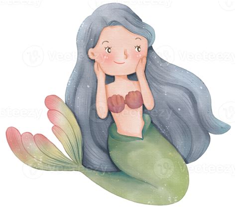 Watercolor Cute Mermaid Clipart Png Png