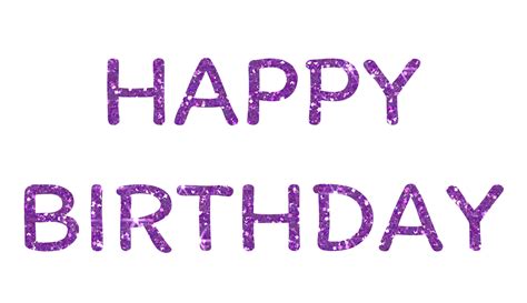 Purple glitter text of Happy Birthday on the transparent background. Design for decorating ...