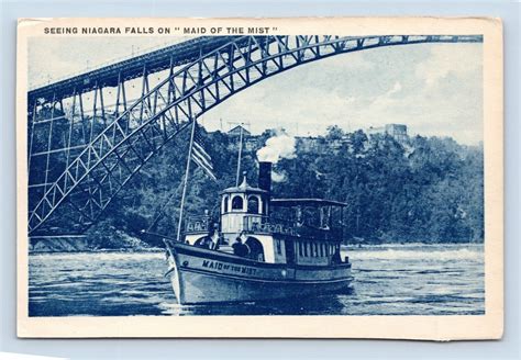 Maid Of The Mist Steamer Steel Arch Bridge Niagara Falls NY UNP Linen