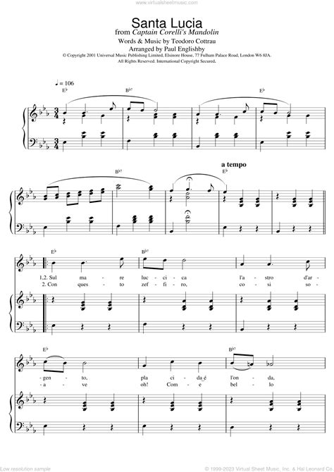 Cottrau Santa Lucia Sheet Music For Voice And Piano Pdf