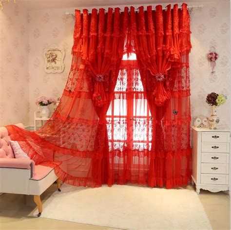 Embroidery Lace Cortinas Luxury Red curtains for living room Joyous ...