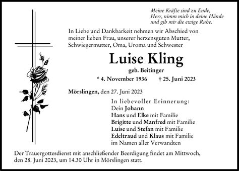 Traueranzeigen Von Luise Kling Augsburger Allgemeine Zeitung