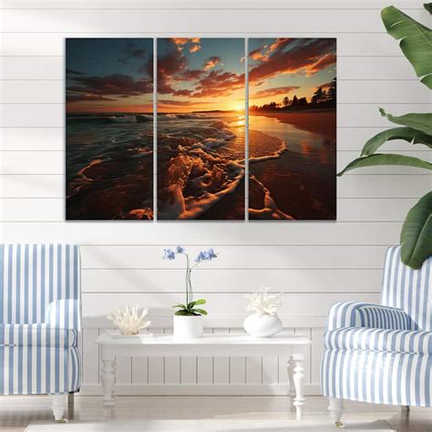 Designart "Sunset Beach Scenery II" Nautical & Beach Wall Art Living Room Set - Bed Bath ...