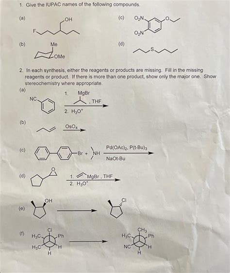 Solved 1 Give The Iupac Names Of The Following Compounds