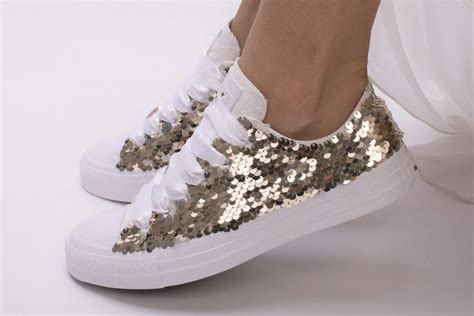 Gold Sequin Converse Trainers Gold Converse Shoes For Bride Etsy