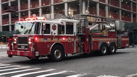 Fdny Tower Ladder 21 Hells Kitchen Responding On 34th St Youtube